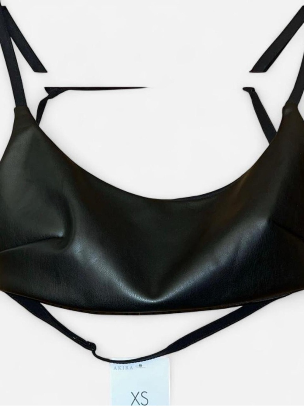 AKIRA Black Faux Leather Bralette Crop Top XS NWT Adjustable Straps